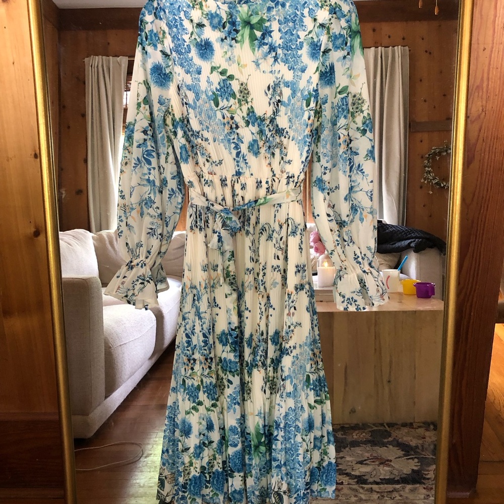 Vici Blue and White Floral Midi Dress